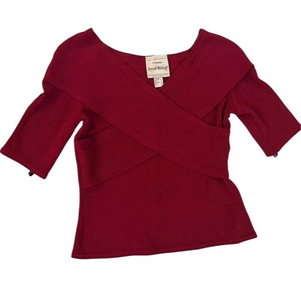 Joseph Ribkoff red blouse with crossover detailing